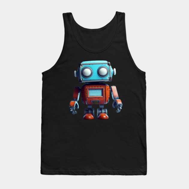 Retro Kid's Toy Robot -blue and red- 3D Character Design Tank Top by Lematworks